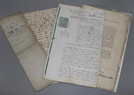 A War Office printed circular signed by Lord Palmerston, 18th December, 1809 and sundry documents, 18th century and later